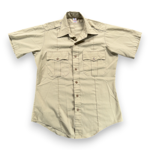 Vintage Flying Cross Shirt Adult MEDIUM Brown Poplin Polyester Uniform 70s