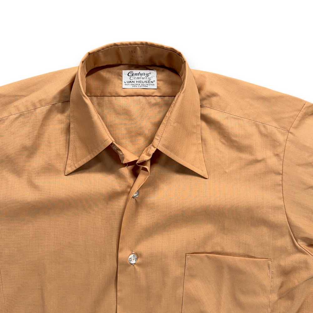 Vintage Van Heusen Shirt Adult MEDIUM Brown Caramel Century Dacron Disco USA 70s-2 Vintage Van Heusen Shirt Adult MEDIUM Brown Caramel Century Dacron Disco USA 70s