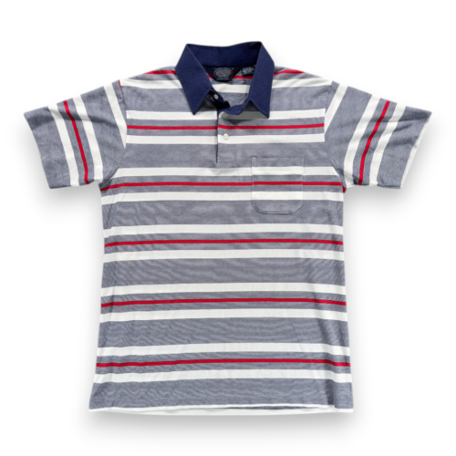 Vintage Knightsbridge Polo Shirt Adult SMALL Blue White Red Striped Pocket 80s