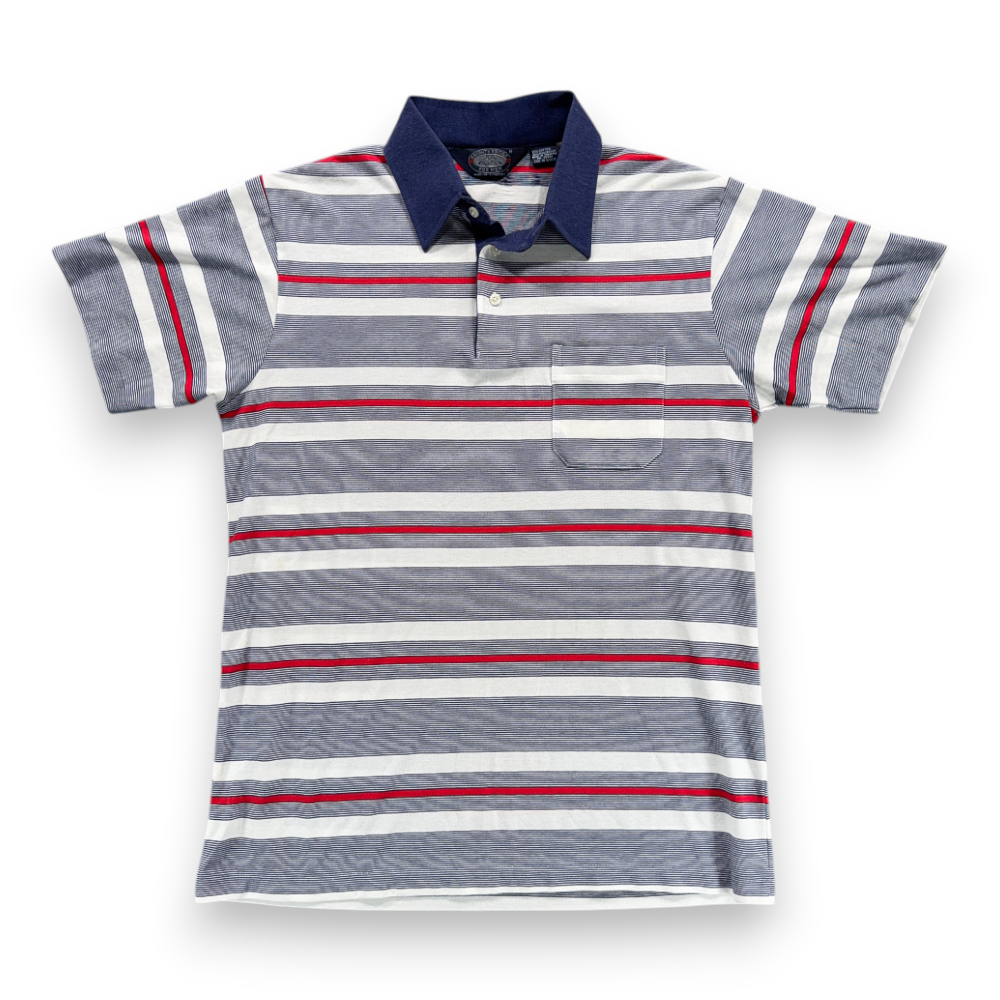 Vintage Knightsbridge Polo Shirt Adult SMALL Blue White Red Striped Pocket 80s-1 Vintage Knightsbridge Polo Shirt Adult SMALL Blue White Red Striped Pocket 80s
