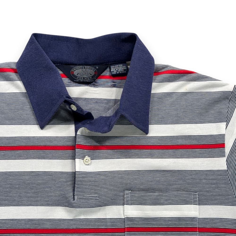 Vintage Knightsbridge Polo Shirt Adult SMALL Blue White Red Striped Pocket 80s-2 Vintage Knightsbridge Polo Shirt Adult SMALL Blue White Red Striped Pocket 80s