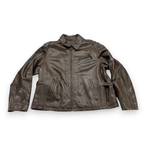 Eddie Bauer Leather Jacket Adult 2XL XXL Brown Genuine Cow Talon Motorcycle Y2K