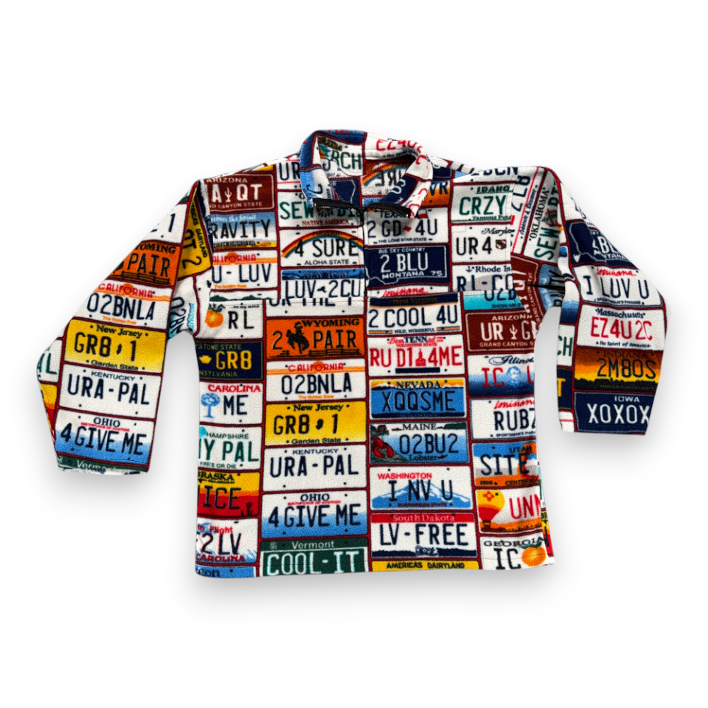 Vintage Sweater Adult LARGE White License Plates Novelty States Fleece USA 90s-1 Vintage Sweater Adult LARGE White License Plates Novelty States Fleece USA 90s