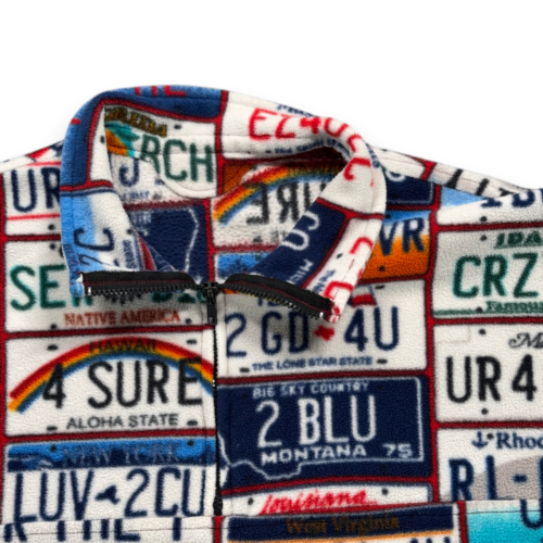 Vintage Sweater Adult LARGE White License Plates Novelty States Fleece USA 90s-2 Vintage Sweater Adult LARGE White License Plates Novelty States Fleece USA 90s