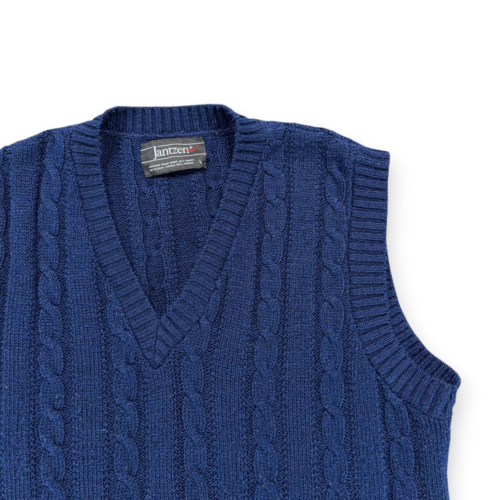 Vintage Jantzen Sweater Vest Adult MEDIUM Blue Cable Knit VNeck Preppy 80s-2 Vintage Jantzen Sweater Vest Adult MEDIUM Blue Cable Knit VNeck Preppy 80s
