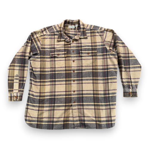 Vintage LL Bean Shirt Adult 2XL XXL Brown Plaid Chamois Flannel Outdoor Tall 90s