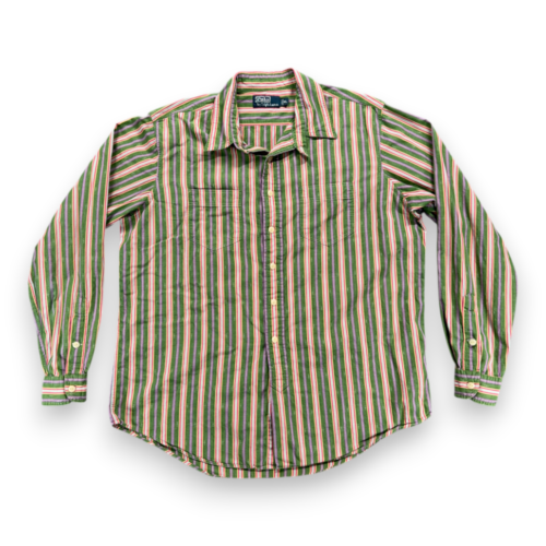 Vintage Polo Ralph Lauren Shirt Adult LARGE Green Purple Striped Diamond 90s