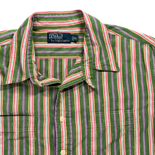 Vintage Polo Ralph Lauren Shirt Adult LARGE Green Purple Striped Diamond 90s-2 Vintage Polo Ralph Lauren Shirt Adult LARGE Green Purple Striped Diamond 90s