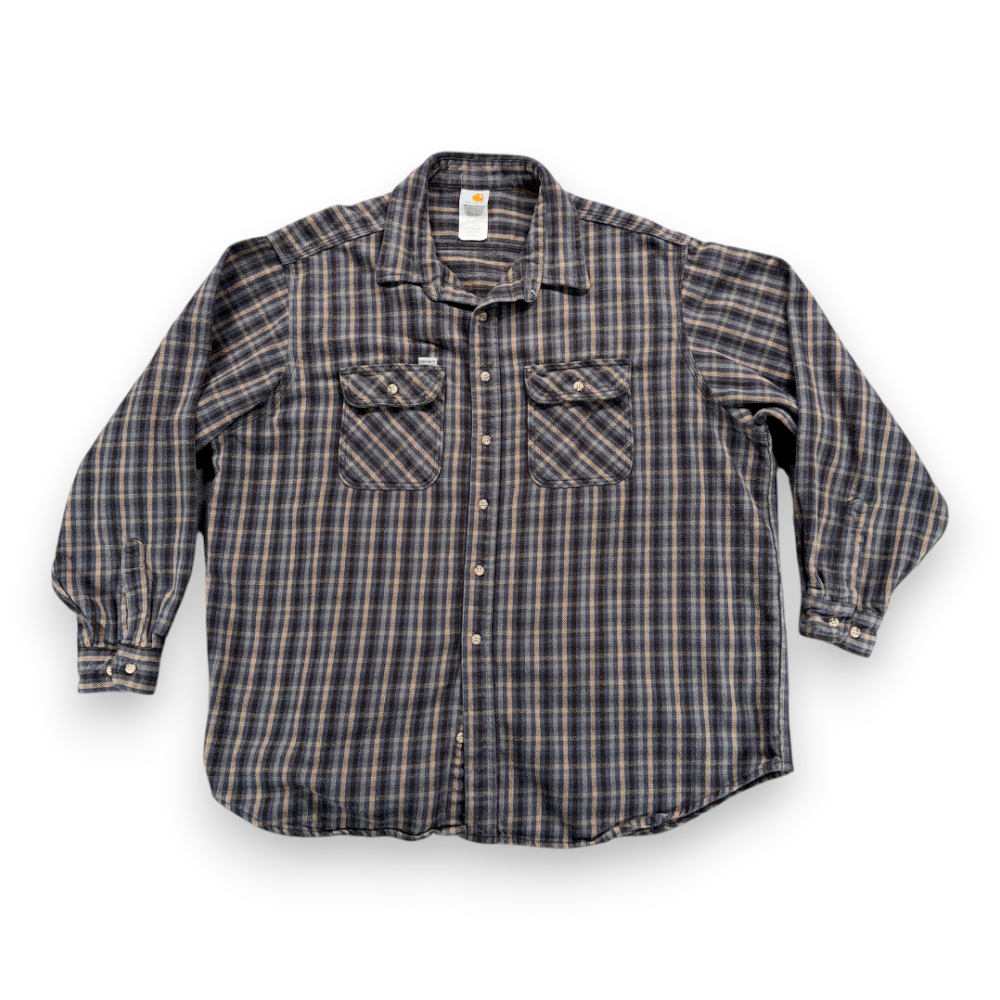 Vintage Carhartt Shirt Adult 3XL XXXL Blue Brown Plaid Flannel Workwear USA 90s-1 Vintage Carhartt Shirt Adult 3XL XXXL Blue Brown Plaid Flannel Workwear USA 90s