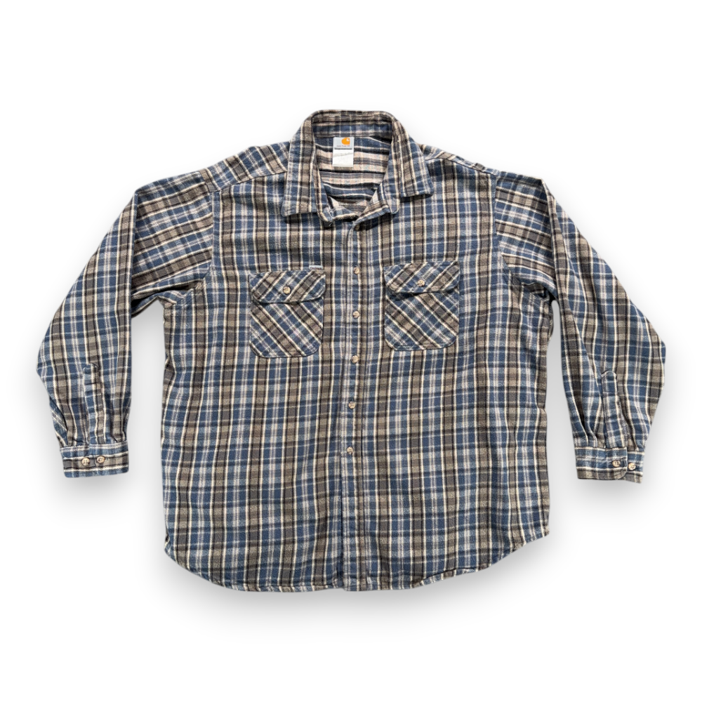 Vintage Carhartt Shirt Adult 3XL XXXL Blue Gray Plaid Flannel Workwear USA 90s-1 Vintage Carhartt Shirt Adult 3XL XXXL Blue Gray Plaid Flannel Workwear USA 90s