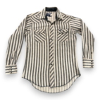 Vintage Wrangler Western Shirt Adult MEDIUM Gray White Striped Flannel USA 80s