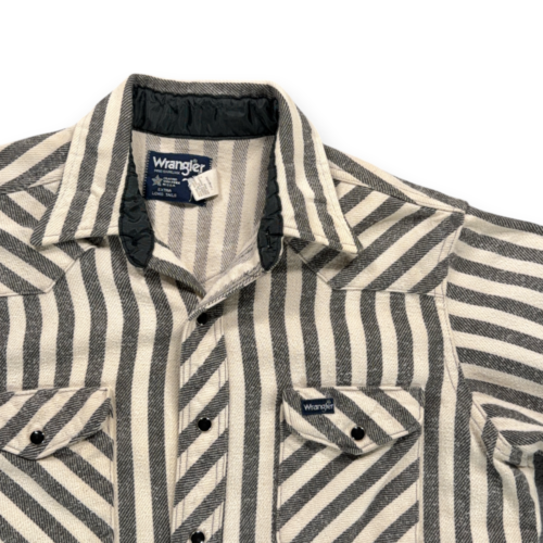 Vintage Wrangler Western Shirt Adult MEDIUM Gray White Striped Flannel USA 80s-2 Vintage Wrangler Western Shirt Adult MEDIUM Gray White Striped Flannel USA 80s