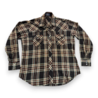 Vintage Lariat Western Shirt Adult LARGE Black Plaid Flannel Pearl Snaps 80s