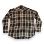 Vintage Lariat Western Shirt Adult LARGE Black Plaid Flannel Pearl Snaps 80s