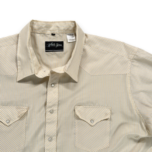 Vintage White Horse Shirt Adult 2XL XXL Yellow Striped Western Pearl Snap 90s-2 Vintage White Horse Shirt Adult 2XL XXL Yellow Striped Western Pearl Snap 90s