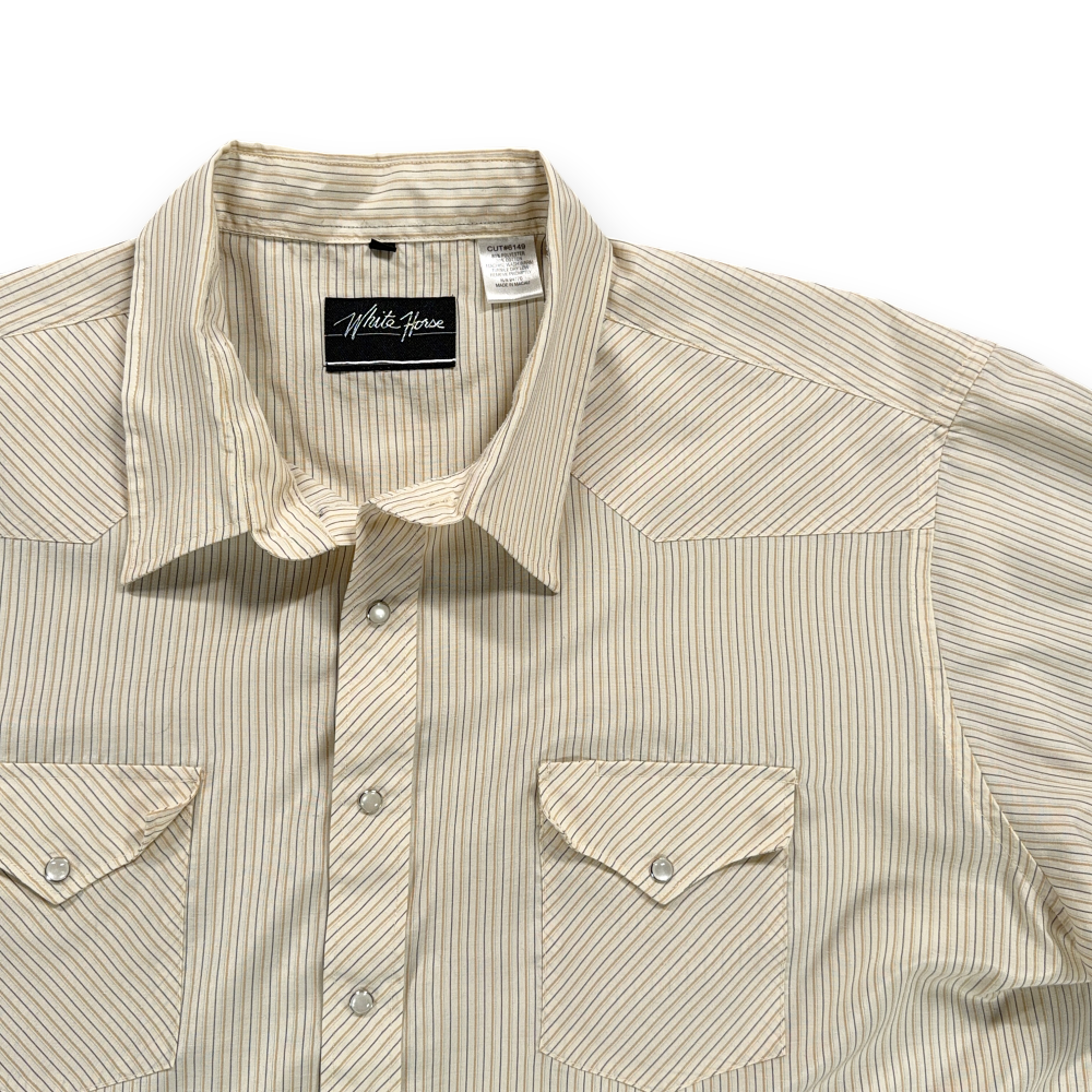 Vintage White Horse Shirt Adult 2XL XXL Yellow Striped Western Pearl Snap 90s-2 Vintage White Horse Shirt Adult 2XL XXL Yellow Striped Western Pearl Snap 90s
