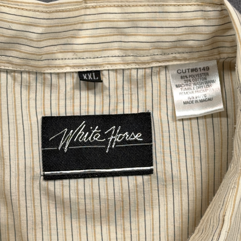 Vintage White Horse Shirt Adult 2XL XXL Yellow Striped Western Pearl Snap 90s-5 Vintage White Horse Shirt Adult 2XL XXL Yellow Striped Western Pearl Snap 90s