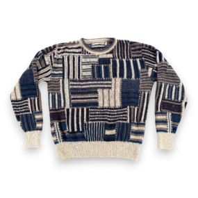 Vintage Shenandoah Sweater Adult MEDIUM Blue Patchwork Geometric Knit USA 90s
