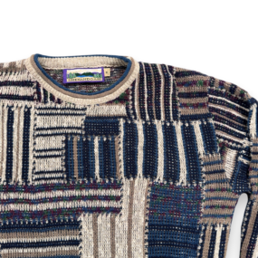 Vintage Shenandoah Sweater Adult MEDIUM Blue Patchwork Geometric Knit USA 90s