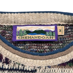 Vintage Shenandoah Sweater Adult MEDIUM Blue Patchwork Geometric Knit USA 90s