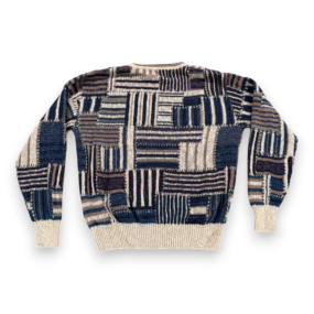 Vintage Shenandoah Sweater Adult MEDIUM Blue Patchwork Geometric Knit USA 90s