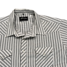 Vintage White Horse Western Shirt Adult 2XL XXL White Striped Pearl Snap 90s