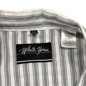 Vintage White Horse Western Shirt Adult 2XL XXL White Striped Pearl Snap 90s