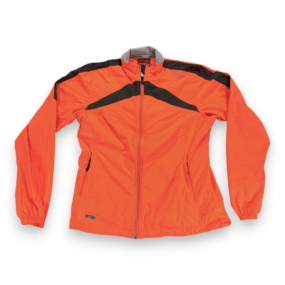 Saucony Jacket Womens SMALL Orange Gray Windbreaker Running Vizipro Reflective