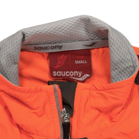 Saucony Jacket Womens SMALL Orange Gray Windbreaker Running Vizipro Reflective