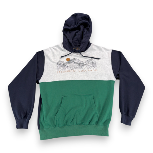 Vintage Steamboat Colorado Sweater Adult MEDIUM Blue Green Colorblock Hoodie 90s