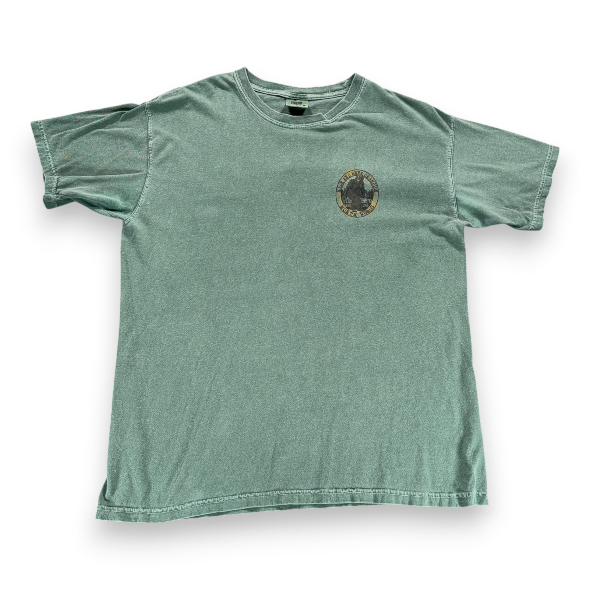 Bigfoot Shirt Adult LARGE Green Hide Seek Champion North Woods Sasquatch Y2K-3 Bigfoot Shirt Adult LARGE Green Hide Seek Champion North Woods Sasquatch Y2K