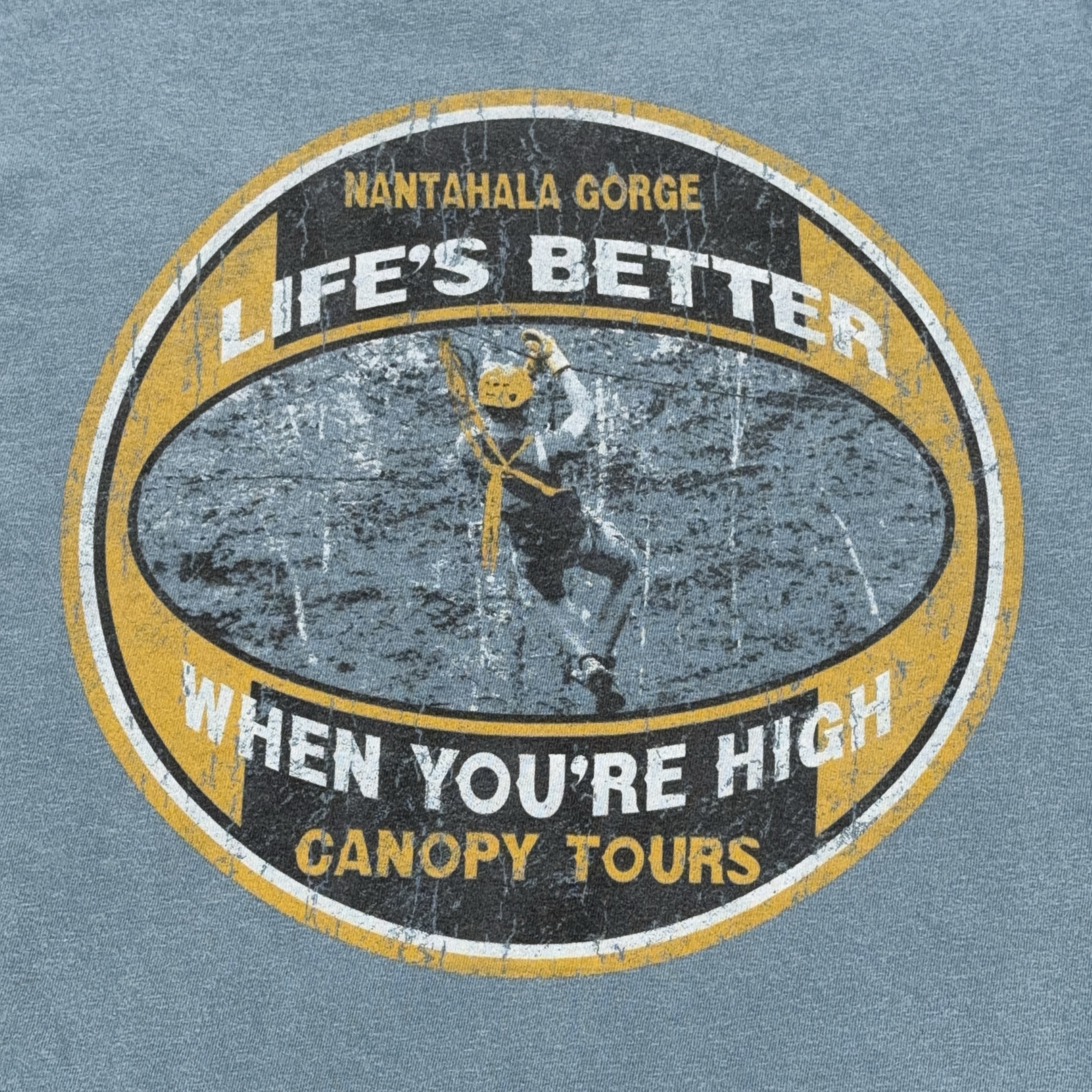 Nantahala Gorge Shirt Adult MEDIUM Blue Canopy Tours Better High Zipline Y2K-2 Nantahala Gorge Shirt Adult MEDIUM Blue Canopy Tours Better High Zipline Y2K