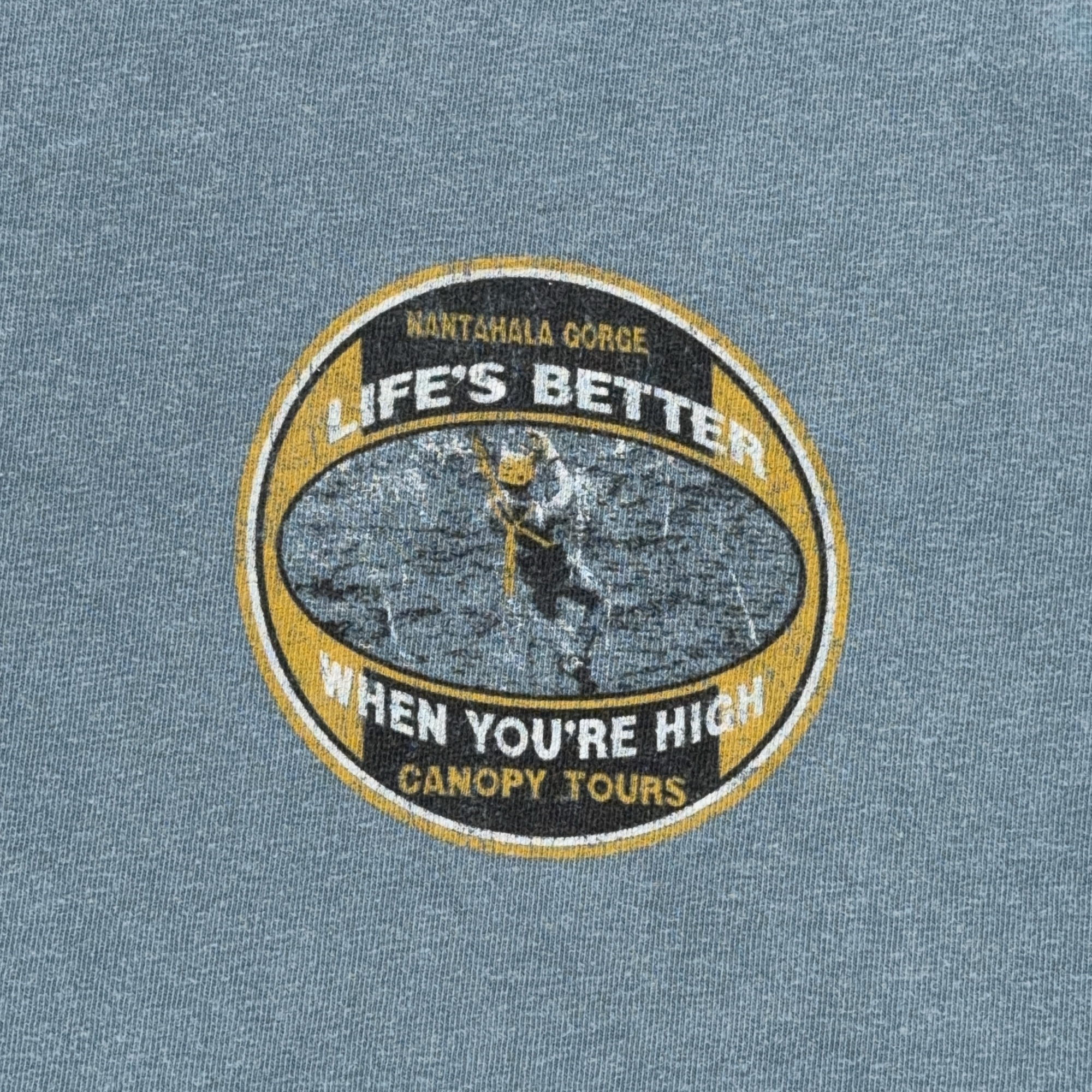 Nantahala Gorge Shirt Adult MEDIUM Blue Canopy Tours Better High Zipline Y2K-4 Nantahala Gorge Shirt Adult MEDIUM Blue Canopy Tours Better High Zipline Y2K
