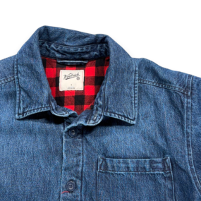 Woolrich Jacket Adult SMALL Blue Denim Flannel Lined Buffalo Plaid Chore Western