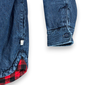 Woolrich Jacket Adult SMALL Blue Denim Flannel Lined Buffalo Plaid Chore Western