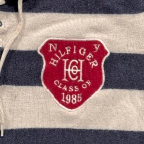 Tommy Hilfiger Polo Shirt Adult MEDIUM Blue White Striped Rugby String Lace Neck