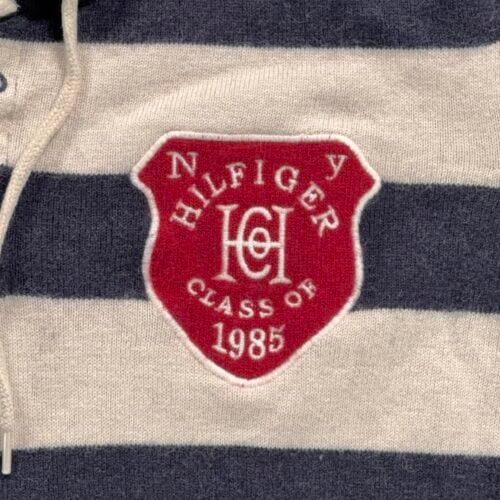 Tommy Hilfiger Polo Shirt Adult MEDIUM Blue White Striped Rugby String Lace Neck-2 Tommy Hilfiger Polo Shirt Adult MEDIUM Blue White Striped Rugby String Lace Neck