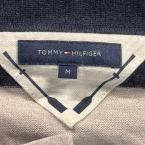 Tommy Hilfiger Polo Shirt Adult MEDIUM Blue White Striped Rugby String Lace Neck