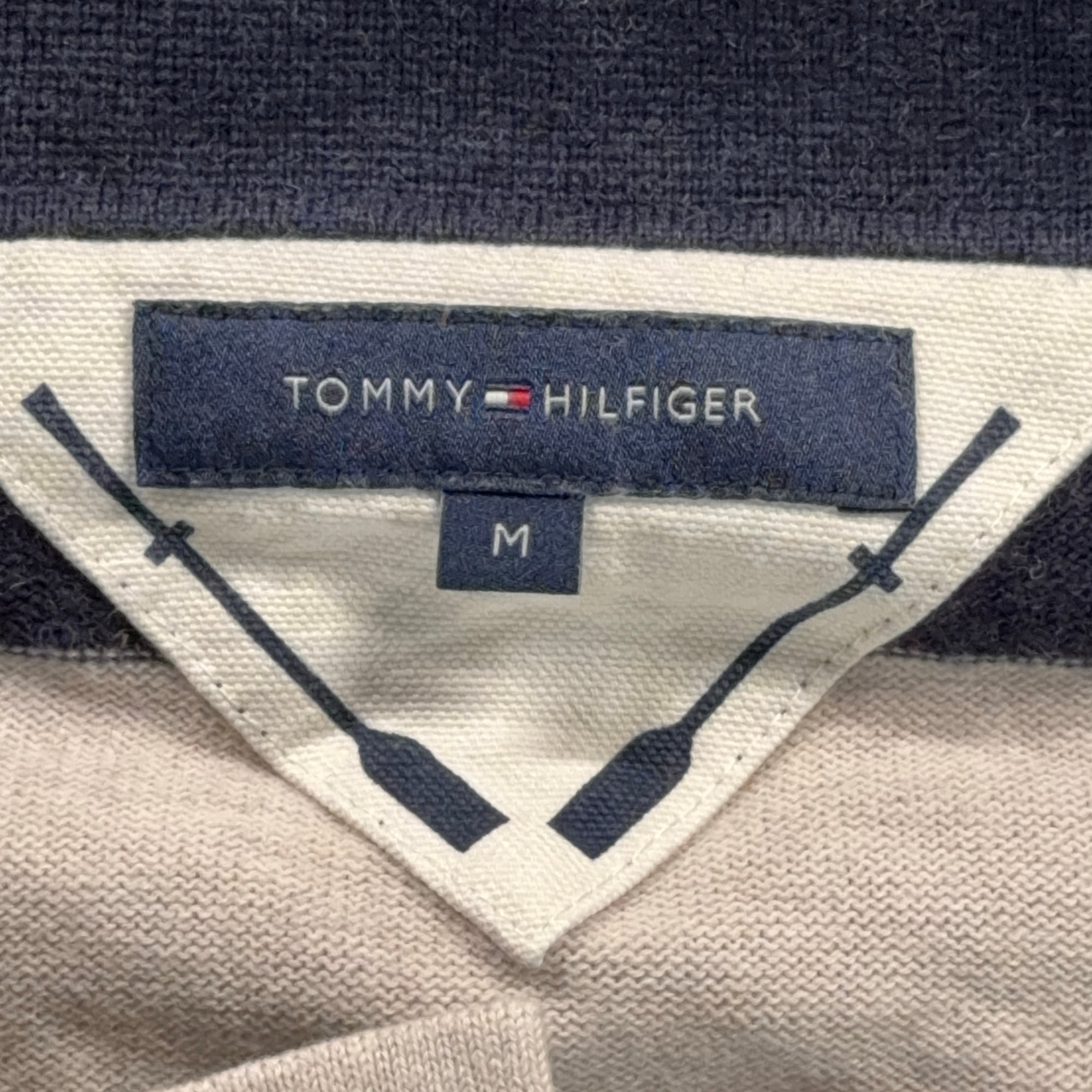 Tommy Hilfiger Polo Shirt Adult MEDIUM Blue White Striped Rugby String Lace Neck-4 Tommy Hilfiger Polo Shirt Adult MEDIUM Blue White Striped Rugby String Lace Neck
