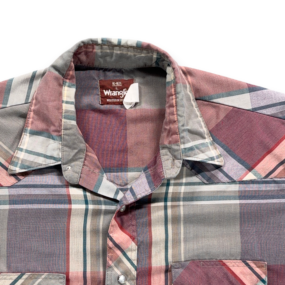 Vintage Wrangler Western Shirt Adult LARGE Gray Pastel Plaid Pearl Snap 80s