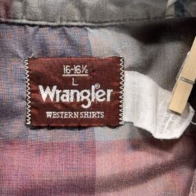 Vintage Wrangler Western Shirt Adult LARGE Gray Pastel Plaid Pearl Snap 80s