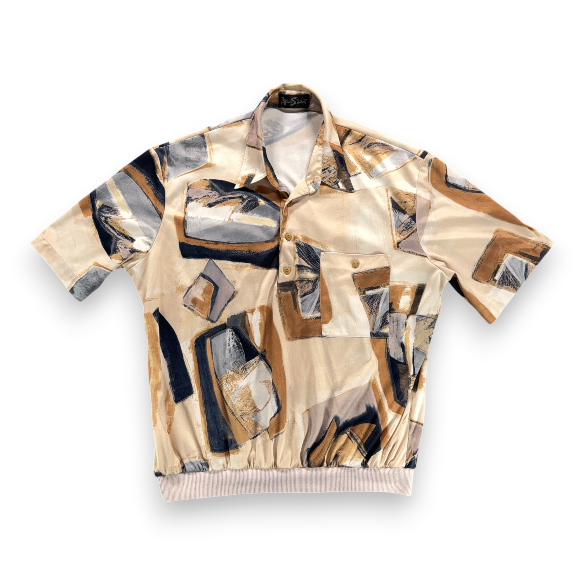 Vintage Alan Stuart Polo Shirt Adult LARGE Brown Abstract Art Geometric 90s-1 Vintage Alan Stuart Polo Shirt Adult LARGE Brown Abstract Art Geometric 90s
