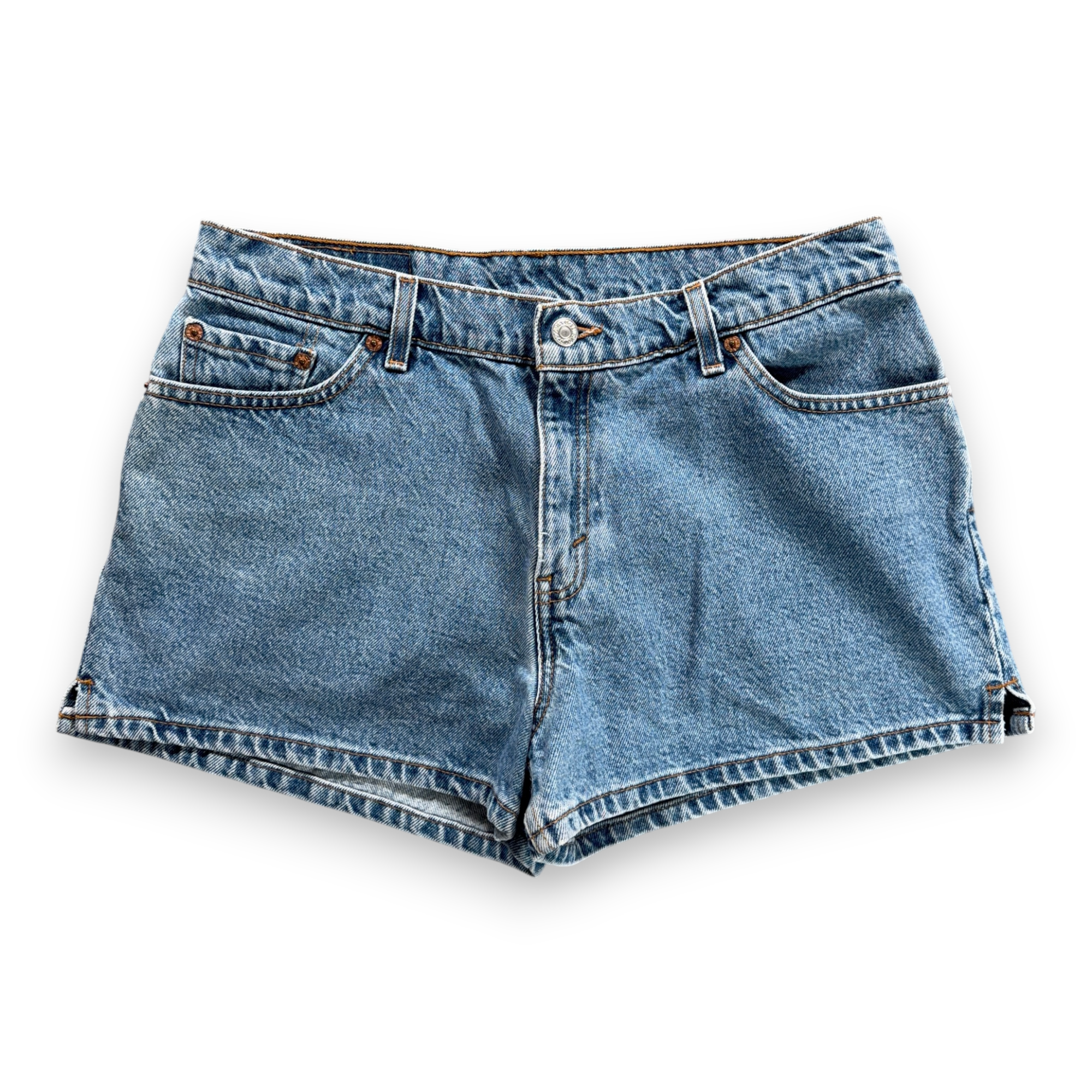 Vintage Levis Shorts Womens 32 Blue Jean Cotton Denim Low Rise Side Slits 90s
