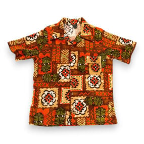Vintage JC Penney Hawaiian Shirt Adult MEDIUM Burnt Orange Tiki Barkcloth 70s