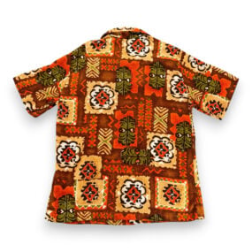 Vintage JC Penney Hawaiian Shirt Adult MEDIUM Burnt Orange Tiki Barkcloth 70s
