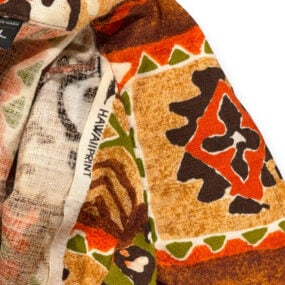 Vintage JC Penney Hawaiian Shirt Adult MEDIUM Burnt Orange Tiki Barkcloth 70s