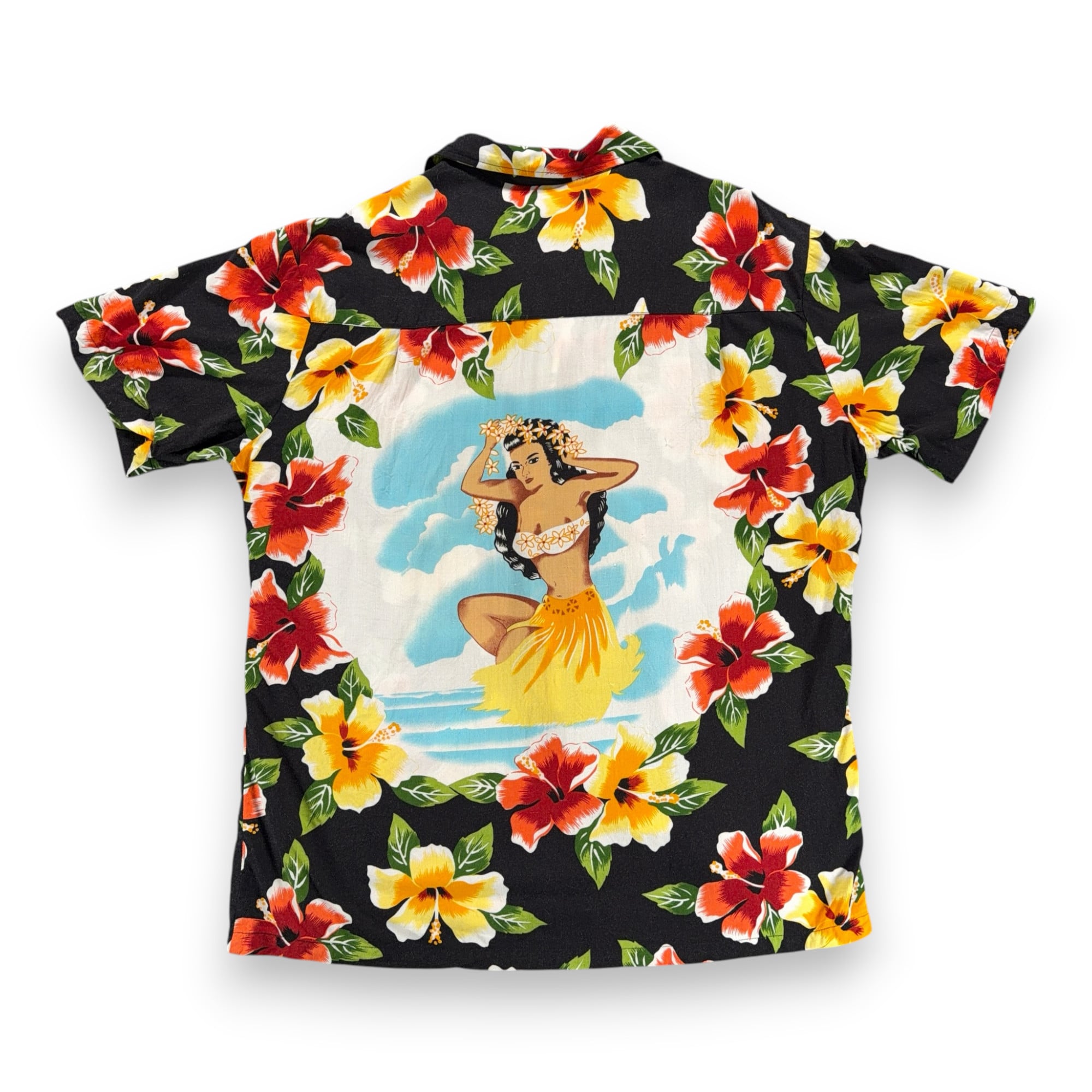 Vintage Kennington Hawaiian Shirt Adult LARGE Black Hula Girl Floral Aloha 90s-1 Vintage Kennington Hawaiian Shirt Adult LARGE Black Hula Girl Floral Aloha 90s