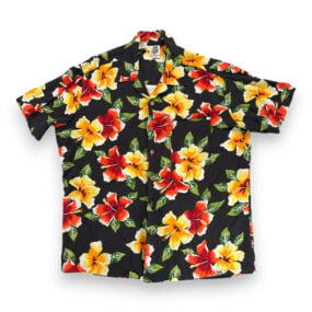 Vintage Kennington Hawaiian Shirt Adult LARGE Black Hula Girl Floral Aloha 90s