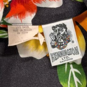 Vintage Kennington Hawaiian Shirt Adult LARGE Black Hula Girl Floral Aloha 90s