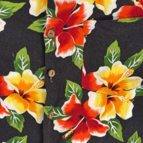 Vintage Kennington Hawaiian Shirt Adult LARGE Black Hula Girl Floral Aloha 90s